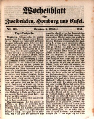 Wochenblatt für Zweibrücken, Homburg und Cusel (Zweibrücker Wochenblatt) Sonntag 3. Oktober 1841