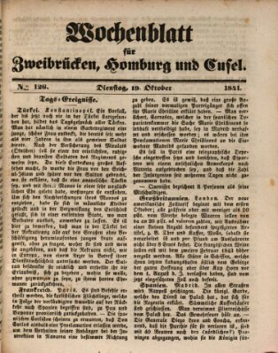 Wochenblatt für Zweibrücken, Homburg und Cusel (Zweibrücker Wochenblatt) Dienstag 19. Oktober 1841