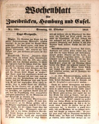 Wochenblatt für Zweibrücken, Homburg und Cusel (Zweibrücker Wochenblatt) Sonntag 31. Oktober 1841