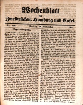 Wochenblatt für Zweibrücken, Homburg und Cusel (Zweibrücker Wochenblatt) Freitag 12. November 1841