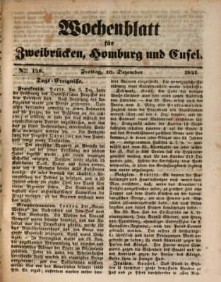 Wochenblatt für Zweibrücken, Homburg und Cusel (Zweibrücker Wochenblatt) Freitag 10. Dezember 1841