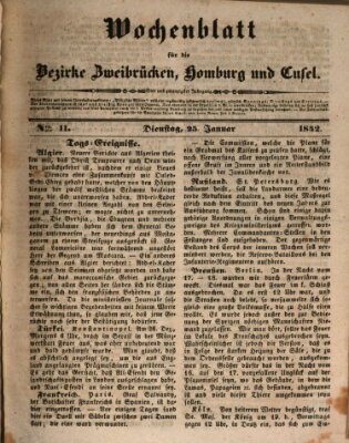 Wochenblatt für die Bezirke Zweibrücken, Homburg und Cusel (Zweibrücker Wochenblatt) Dienstag 25. Januar 1842