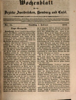 Wochenblatt für die Bezirke Zweibrücken, Homburg und Cusel (Zweibrücker Wochenblatt) Dienstag 1. Februar 1842