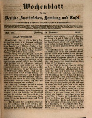 Wochenblatt für die Bezirke Zweibrücken, Homburg und Cusel (Zweibrücker Wochenblatt) Freitag 11. Februar 1842