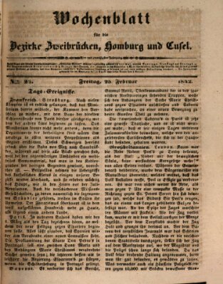 Wochenblatt für die Bezirke Zweibrücken, Homburg und Cusel (Zweibrücker Wochenblatt) Freitag 25. Februar 1842