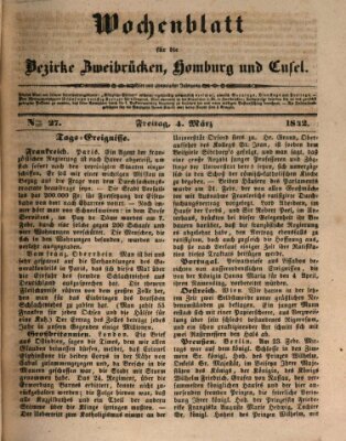 Wochenblatt für die Bezirke Zweibrücken, Homburg und Cusel (Zweibrücker Wochenblatt) Freitag 4. März 1842