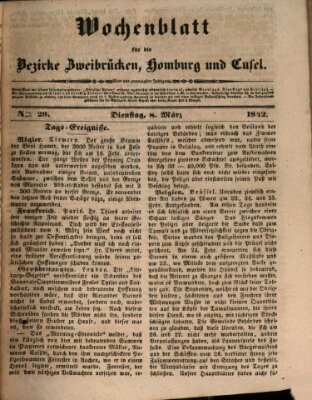 Wochenblatt für die Bezirke Zweibrücken, Homburg und Cusel (Zweibrücker Wochenblatt) Dienstag 8. März 1842