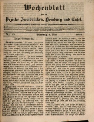 Wochenblatt für die Bezirke Zweibrücken, Homburg und Cusel (Zweibrücker Wochenblatt) Dienstag 3. Mai 1842