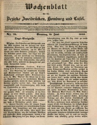 Wochenblatt für die Bezirke Zweibrücken, Homburg und Cusel (Zweibrücker Wochenblatt) Sonntag 12. Juni 1842