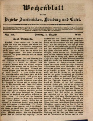 Wochenblatt für die Bezirke Zweibrücken, Homburg und Cusel (Zweibrücker Wochenblatt) Freitag 5. August 1842