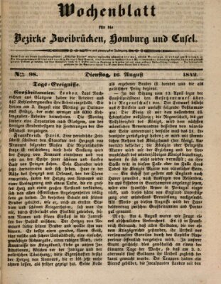 Wochenblatt für die Bezirke Zweibrücken, Homburg und Cusel (Zweibrücker Wochenblatt) Dienstag 16. August 1842