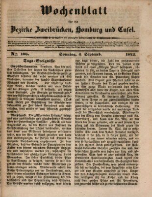 Wochenblatt für die Bezirke Zweibrücken, Homburg und Cusel (Zweibrücker Wochenblatt) Sonntag 4. September 1842