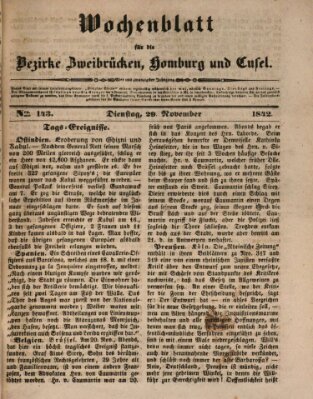 Wochenblatt für die Bezirke Zweibrücken, Homburg und Cusel (Zweibrücker Wochenblatt) Dienstag 29. November 1842