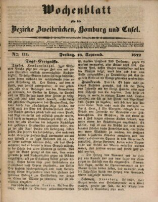 Wochenblatt für die Bezirke Zweibrücken, Homburg und Cusel (Zweibrücker Wochenblatt) Freitag 16. September 1842