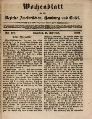 Wochenblatt für die Bezirke Zweibrücken, Homburg und Cusel (Zweibrücker Wochenblatt) Dienstag 27. September 1842