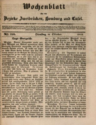 Wochenblatt für die Bezirke Zweibrücken, Homburg und Cusel (Zweibrücker Wochenblatt) Dienstag 11. Oktober 1842