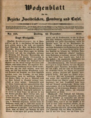 Wochenblatt für die Bezirke Zweibrücken, Homburg und Cusel (Zweibrücker Wochenblatt) Freitag 23. Dezember 1842