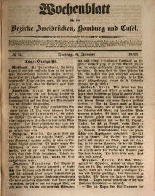 Wochenblatt für die Bezirke Zweibrücken, Homburg und Cusel (Zweibrücker Wochenblatt) Freitag 6. Januar 1843