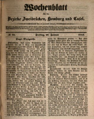 Wochenblatt für die Bezirke Zweibrücken, Homburg und Cusel (Zweibrücker Wochenblatt) Freitag 27. Januar 1843