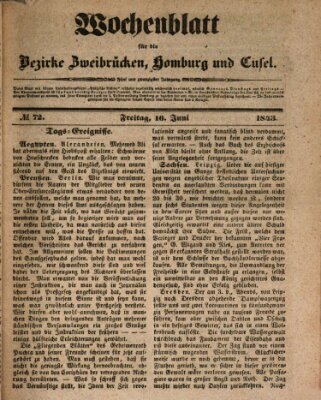 Wochenblatt für die Bezirke Zweibrücken, Homburg und Cusel (Zweibrücker Wochenblatt) Freitag 16. Juni 1843