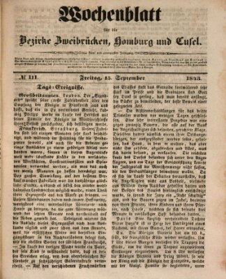 Wochenblatt für die Bezirke Zweibrücken, Homburg und Cusel (Zweibrücker Wochenblatt) Freitag 15. September 1843