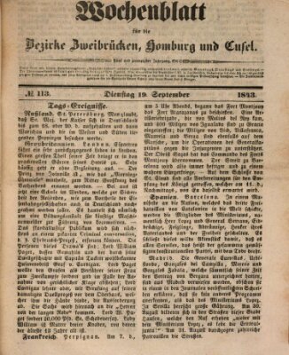 Wochenblatt für die Bezirke Zweibrücken, Homburg und Cusel (Zweibrücker Wochenblatt) Dienstag 19. September 1843