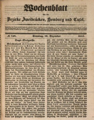 Wochenblatt für die Bezirke Zweibrücken, Homburg und Cusel (Zweibrücker Wochenblatt) Sonntag 10. Dezember 1843