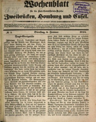 Wochenblatt für die Land-Commissariats-Bezirke Zweibrücken, Homburg und Cusel (Zweibrücker Wochenblatt) Dienstag 2. Januar 1844