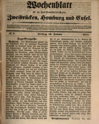 Wochenblatt für die Land-Commissariats-Bezirke Zweibrücken, Homburg und Cusel (Zweibrücker Wochenblatt) Freitag 12. Januar 1844