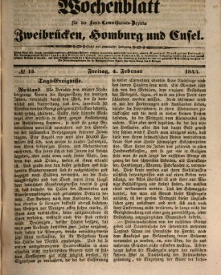 Wochenblatt für die Land-Commissariats-Bezirke Zweibrücken, Homburg und Cusel (Zweibrücker Wochenblatt) Sonntag 4. Februar 1844