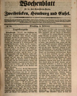 Wochenblatt für die Land-Commissariats-Bezirke Zweibrücken, Homburg und Cusel (Zweibrücker Wochenblatt) Dienstag 6. Februar 1844