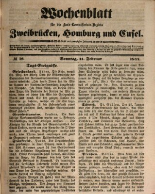 Wochenblatt für die Land-Commissariats-Bezirke Zweibrücken, Homburg und Cusel (Zweibrücker Wochenblatt) Sonntag 11. Februar 1844