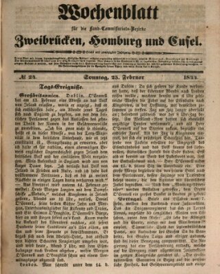 Wochenblatt für die Land-Commissariats-Bezirke Zweibrücken, Homburg und Cusel (Zweibrücker Wochenblatt) Sonntag 25. Februar 1844