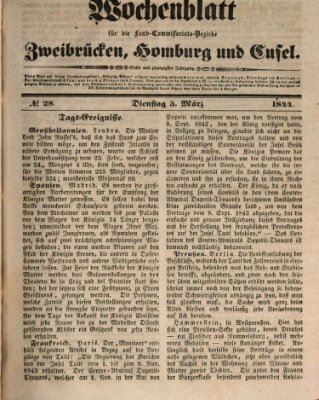 Wochenblatt für die Land-Commissariats-Bezirke Zweibrücken, Homburg und Cusel (Zweibrücker Wochenblatt) Dienstag 5. März 1844