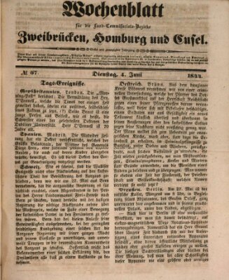 Wochenblatt für die Land-Commissariats-Bezirke Zweibrücken, Homburg und Cusel (Zweibrücker Wochenblatt) Dienstag 4. Juni 1844