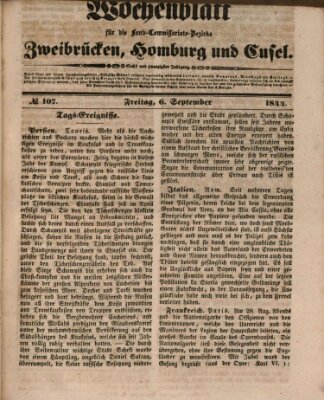 Wochenblatt für die Land-Commissariats-Bezirke Zweibrücken, Homburg und Cusel (Zweibrücker Wochenblatt) Freitag 6. September 1844