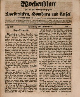 Wochenblatt für die Land-Commissariats-Bezirke Zweibrücken, Homburg und Cusel (Zweibrücker Wochenblatt) Dienstag 10. September 1844