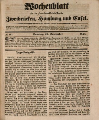 Wochenblatt für die Land-Commissariats-Bezirke Zweibrücken, Homburg und Cusel (Zweibrücker Wochenblatt) Sonntag 29. September 1844