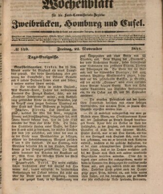 Wochenblatt für die Land-Commissariats-Bezirke Zweibrücken, Homburg und Cusel (Zweibrücker Wochenblatt) Freitag 22. November 1844