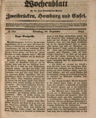 Wochenblatt für die Land-Commissariats-Bezirke Zweibrücken, Homburg und Cusel (Zweibrücker Wochenblatt) Dienstag 10. Dezember 1844