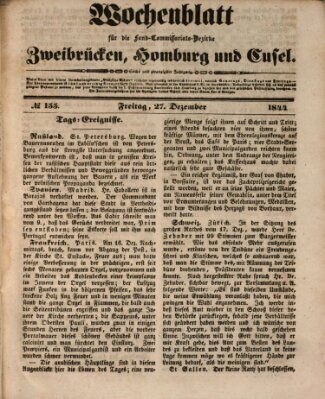 Wochenblatt für die Land-Commissariats-Bezirke Zweibrücken, Homburg und Cusel (Zweibrücker Wochenblatt) Freitag 27. Dezember 1844