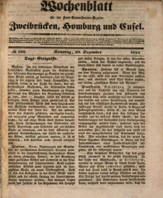 Wochenblatt für die Land-Commissariats-Bezirke Zweibrücken, Homburg und Cusel (Zweibrücker Wochenblatt) Sonntag 29. Dezember 1844