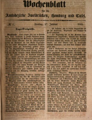 Wochenblatt für die Amtsbezirke Zweibrücken, Homburg und Cusel (Zweibrücker Wochenblatt) Freitag 17. Januar 1845