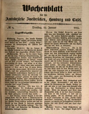 Wochenblatt für die Amtsbezirke Zweibrücken, Homburg und Cusel (Zweibrücker Wochenblatt) Dienstag 21. Januar 1845