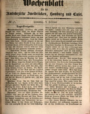 Wochenblatt für die Amtsbezirke Zweibrücken, Homburg und Cusel (Zweibrücker Wochenblatt) Sonntag 9. Februar 1845