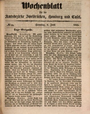 Wochenblatt für die Amtsbezirke Zweibrücken, Homburg und Cusel (Zweibrücker Wochenblatt) Sonntag 8. Juni 1845