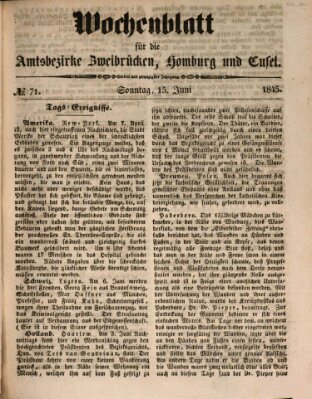 Wochenblatt für die Amtsbezirke Zweibrücken, Homburg und Cusel (Zweibrücker Wochenblatt) Sonntag 15. Juni 1845