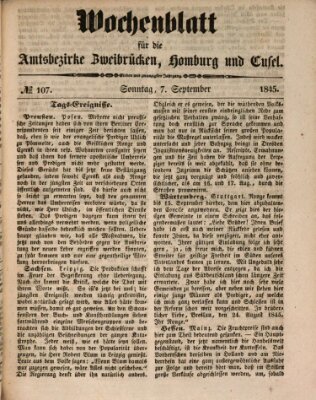 Wochenblatt für die Amtsbezirke Zweibrücken, Homburg und Cusel (Zweibrücker Wochenblatt) Sonntag 7. September 1845