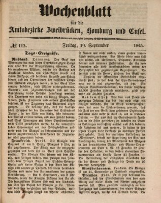 Wochenblatt für die Amtsbezirke Zweibrücken, Homburg und Cusel (Zweibrücker Wochenblatt) Freitag 19. September 1845