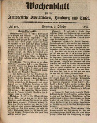 Wochenblatt für die Amtsbezirke Zweibrücken, Homburg und Cusel (Zweibrücker Wochenblatt) Sonntag 5. Oktober 1845